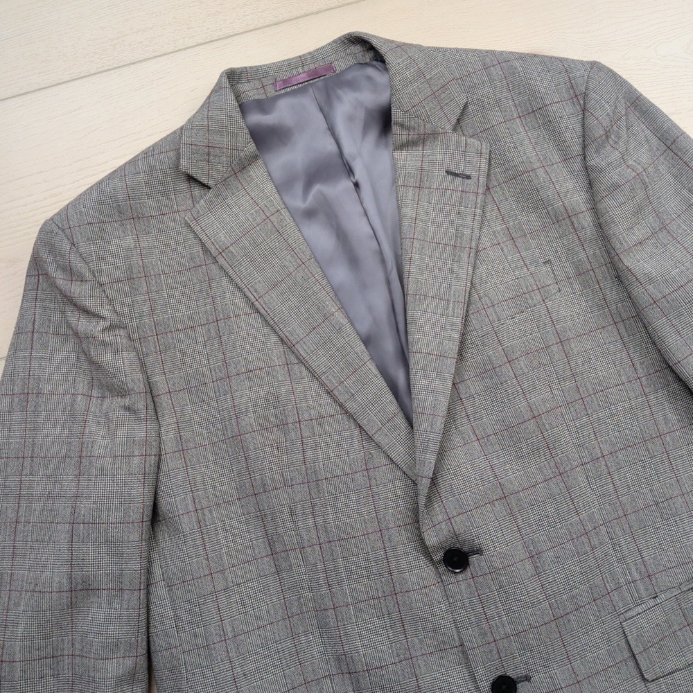 Charles Tyrwhitt Mens Grey Glen Plaid Windowpane Wool Sport Coat Blazer 40R